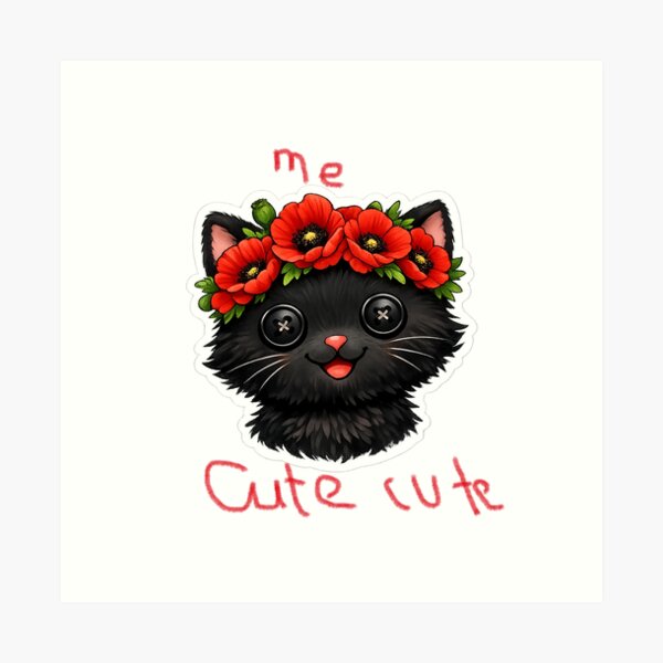 Item preview, Cute black kitten with button eyes and red poppies crown  designed and sold by wallartofmio.
