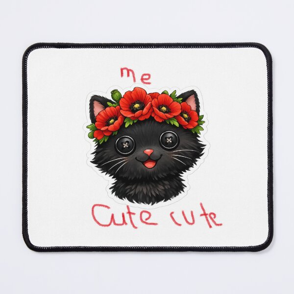 Item preview, Cute black kitten with button eyes and red poppies crown  designed and sold by wallartofmio.