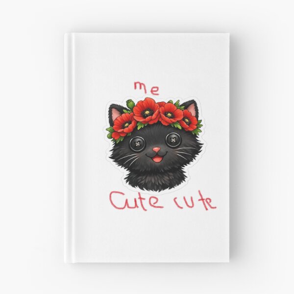 Item preview, Cute black kitten with button eyes and red poppies crown  designed and sold by wallartofmio.