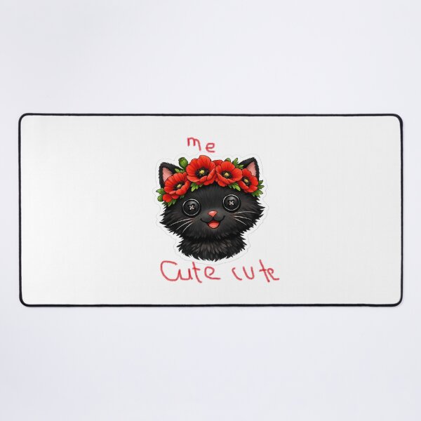 Item preview, Cute black kitten with button eyes and red poppies crown designed and sold by wallartofmio.