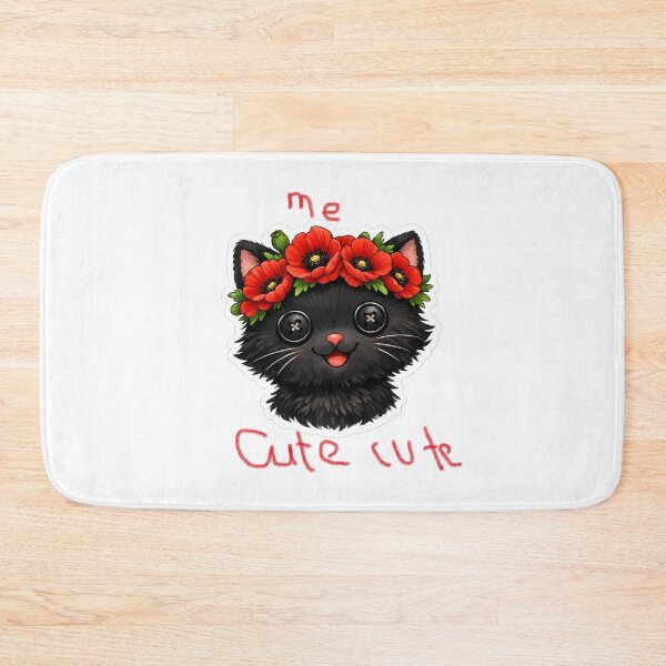 Item preview, Cute black kitten with button eyes and red poppies crown  designed and sold by wallartofmio.