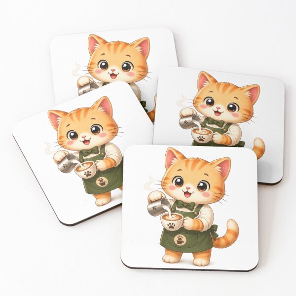 Item preview, Cute Barista Cat Pouring Coffee Cartoon Illustration designed and sold by dreamybyana.