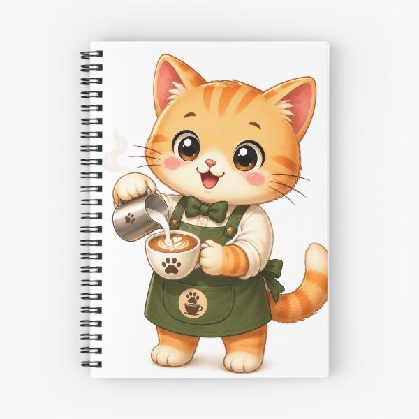 Item preview, Cute Barista Cat Pouring Coffee Cartoon Illustration designed and sold by dreamybyana.