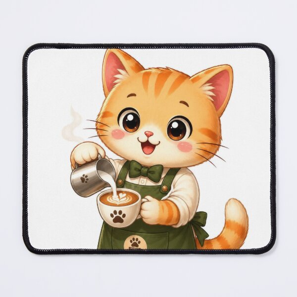 Item preview, Cute Barista Cat Pouring Coffee Cartoon Illustration designed and sold by dreamybyana.