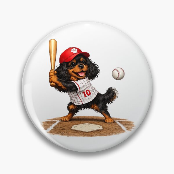 Item preview, Black and Tan Cavalier Playing Baseball designed and sold by SpottyRainbow.