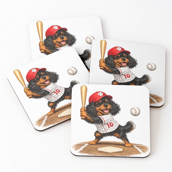 Item preview, Black and Tan Cavalier Playing Baseball designed and sold by SpottyRainbow.