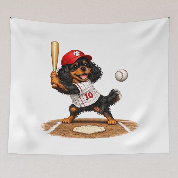 Item preview, Black and Tan Cavalier Playing Baseball designed and sold by SpottyRainbow.