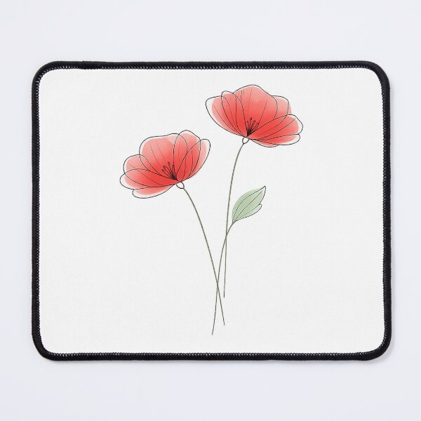 Item preview, soft red poppy with a leaf minimalist style line art  designed and sold by wallartofmio.