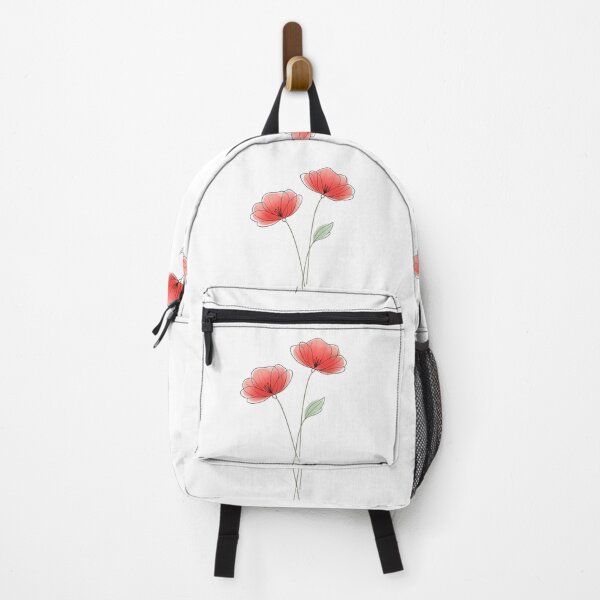 Item preview, soft red poppy with a leaf minimalist style line art designed and sold by wallartofmio.