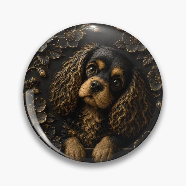 Item preview, Black Gold Cavalier King Charles Spaniel Floral Relief Art – Blossom Edition designed and sold by ManJiangHong.
