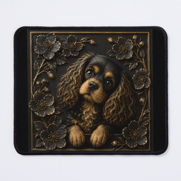 Item preview, Black Gold Cavalier King Charles Spaniel Floral Relief Art – Blossom Edition designed and sold by ManJiangHong.