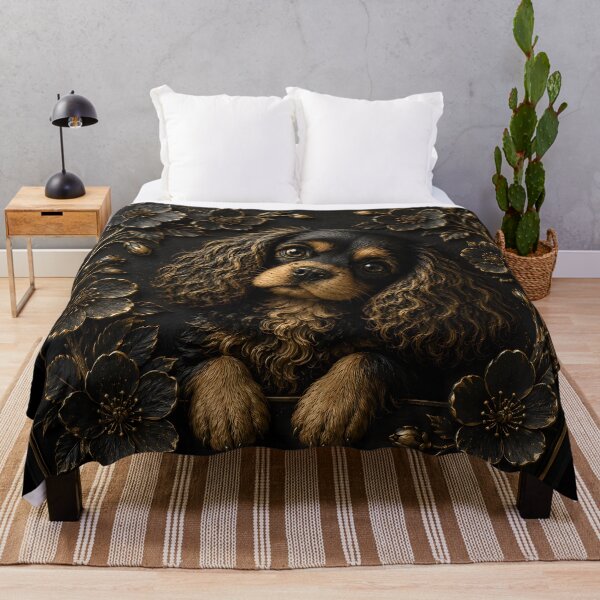 Item preview, Black Gold Cavalier King Charles Spaniel Floral Relief Art – Blossom Edition designed and sold by ManJiangHong.