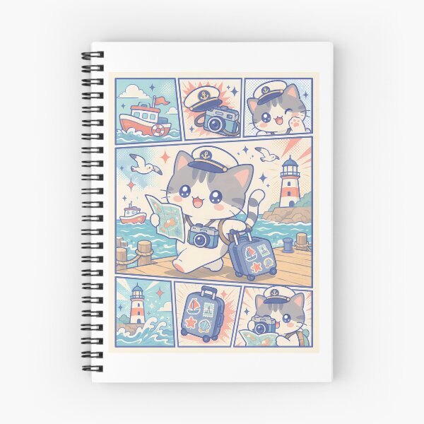 Item preview, Kawaii Harbor Traveler Cat Comic Panel designed and sold by Gift Phrase Studio.