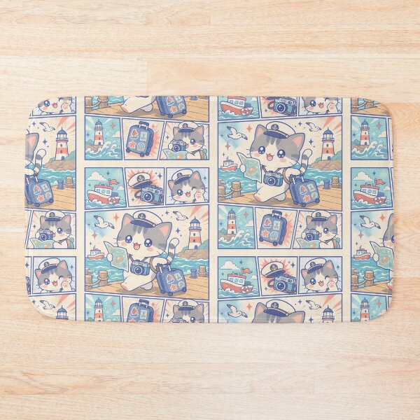 Item preview, Kawaii Harbor Traveler Cat Comic Panel designed and sold by Gift Phrase Studio.