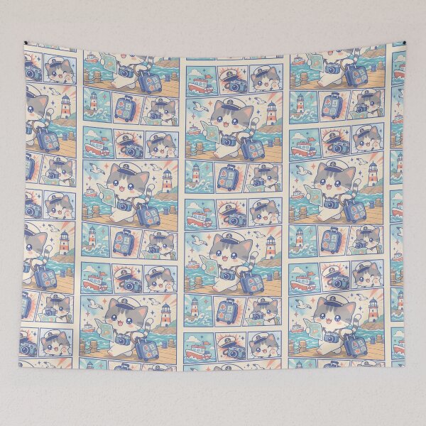Item preview, Kawaii Harbor Traveler Cat Comic Panel designed and sold by Gift Phrase Studio.