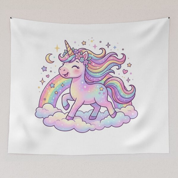 Item preview, Pastel Rainbow Unicorn Fantasy Illustration designed and sold by ExploreAura Studio.
