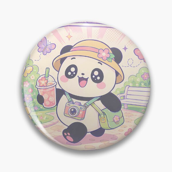 Item preview, Kawaii Flower Park Panda Tourist Comic Panel designed and sold by Gift Phrase Studio.