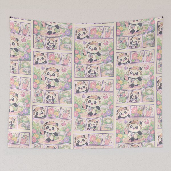 Item preview, Kawaii Flower Park Panda Tourist Comic Panel designed and sold by Gift Phrase Studio.