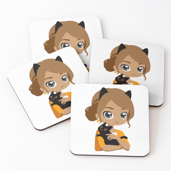 Item preview, Cute Girl Hugging Black Cat Kawaii Art designed and sold by سله أرت.