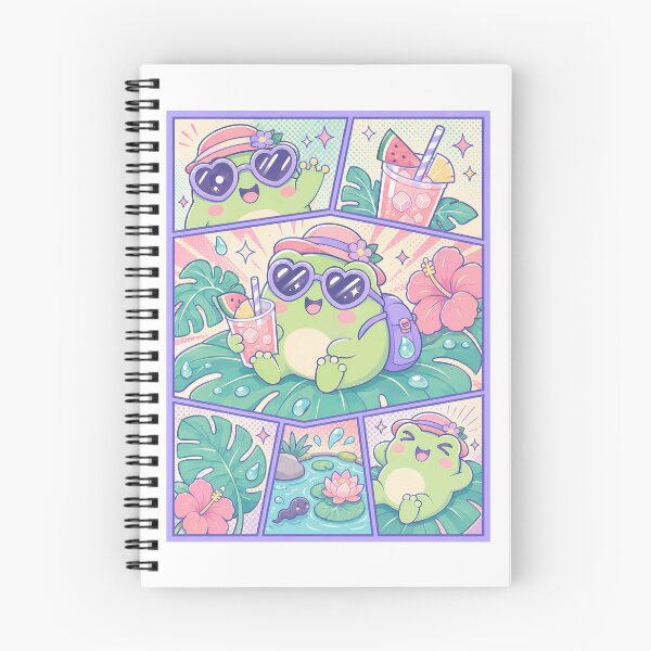 Item preview, Kawaii Tropical Pond Frog Vacation Comic Panel designed and sold by Gift Phrase Studio.