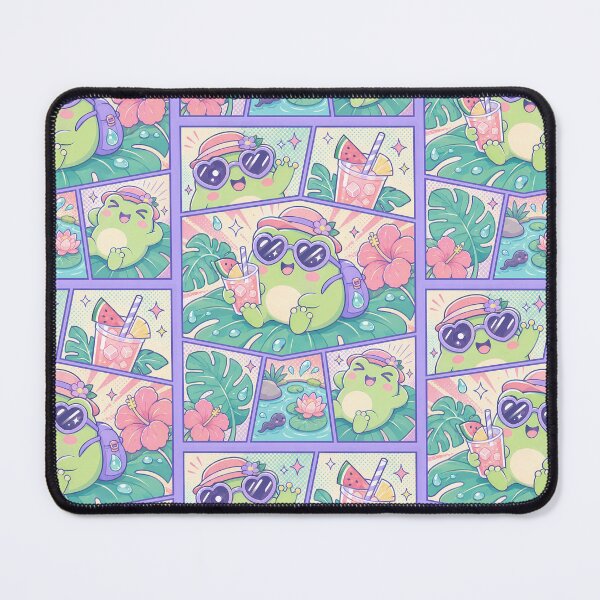 Item preview, Kawaii Tropical Pond Frog Vacation Comic Panel designed and sold by Magmashup.
