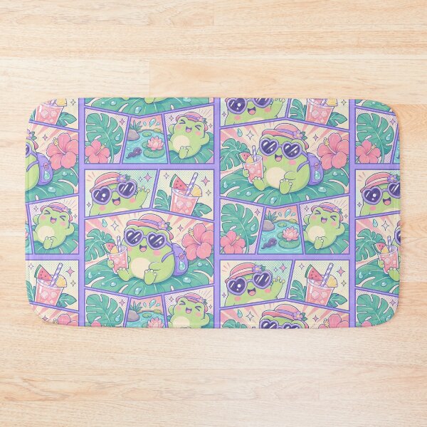 Item preview, Kawaii Tropical Pond Frog Vacation Comic Panel designed and sold by Magmashup.