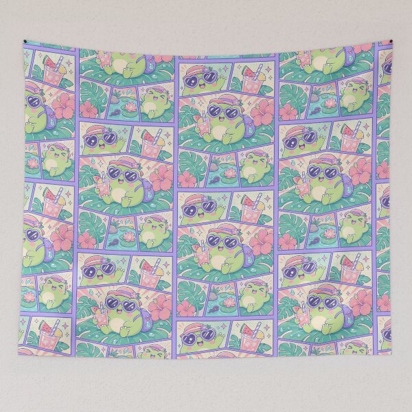 Item preview, Kawaii Tropical Pond Frog Vacation Comic Panel designed and sold by Gift Phrase Studio.