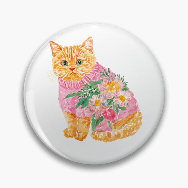 Item preview, Cute Ginger Cat in Floral Pink Sweater | Watercolor Cottagecore Kitten designed and sold by bubulaladesigns.