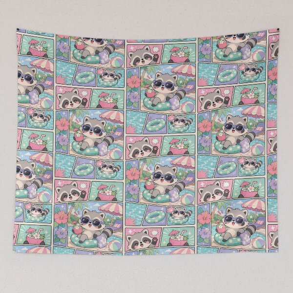 Item preview, Kawaii Resort Pool Raccoon Vacation designed and sold by Magmashup.
