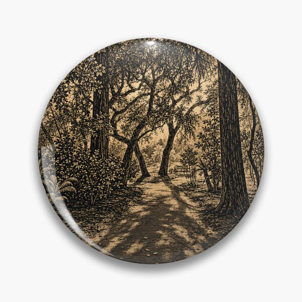 Item preview, Sunlit Garden Path Through Trees | Linocut Nature Sticker & Postcard designed and sold by Linoluca.