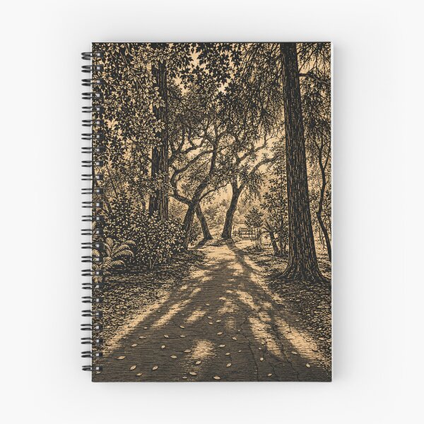 Item preview, Sunlit Garden Path Through Trees | Linocut Nature Sticker & Postcard designed and sold by Linoluca.