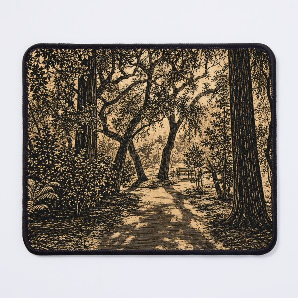 Item preview, Sunlit Garden Path Through Trees | Linocut Nature Sticker & Postcard designed and sold by Linoluca.