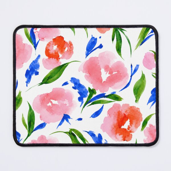 Item preview, Coral & Blue Watercolor Floral Pattern designed and sold by Ramona-Gliga.