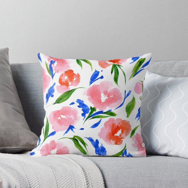 Item preview, Coral & Blue Watercolor Floral Pattern designed and sold by Ramona-Gliga.