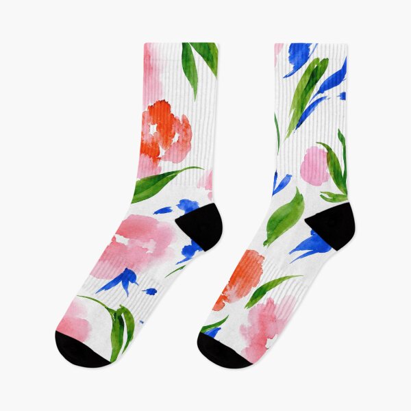 Item preview, Coral & Blue Watercolor Floral Pattern designed and sold by Ramona-Gliga.