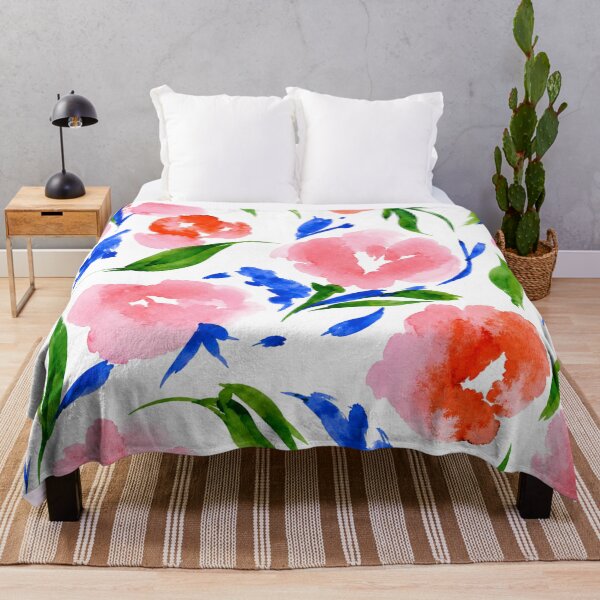 Item preview, Coral & Blue Watercolor Floral Pattern designed and sold by Ramona-Gliga.