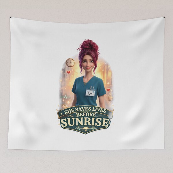 Item preview, She Saves Lives Before Sunrise Nurse Shirt | ER Nurse Gift | Night Shift Nurse | Cute Chibi Nurse Olivia | Healthcare Worker T-Shirt designed and sold by Nurse Craft Studio.