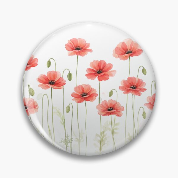 Item preview, Red poppies on a white background with green leaves  designed and sold by wallartofmio.