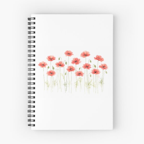 Item preview, Red poppies on a white background with green leaves  designed and sold by wallartofmio.