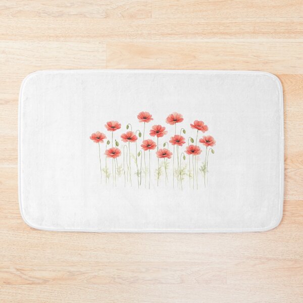Item preview, Red poppies on a white background with green leaves  designed and sold by wallartofmio.
