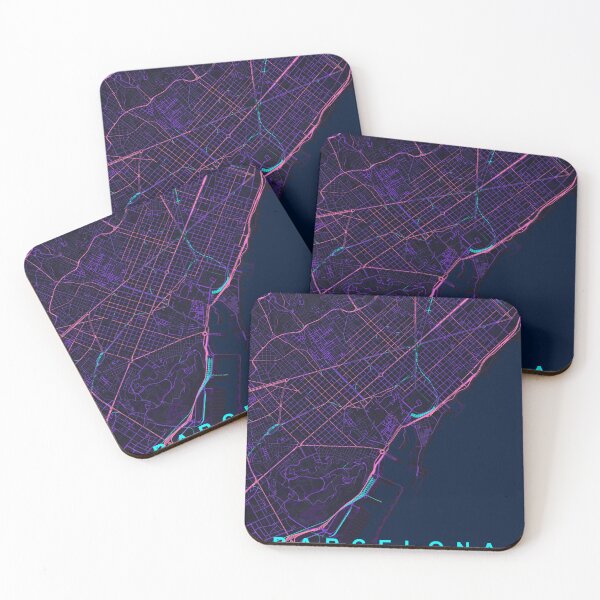 Item preview, Barcelona Neon Street Map Poster, Purple Blue City Map Wall Art designed and sold by LASTIQUE-dd.