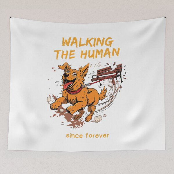 Item preview, Walking The Human Since Forever Funny Dog Comic Ironic on White designed and sold by The Fine Print by BassAddict.