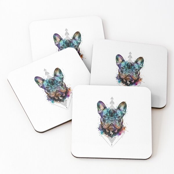 Item preview, Watercolor French Bulldog Portrait – Colorful Geometric Frenchie Dog Art designed and sold by shallia.