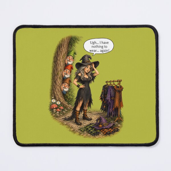 Item preview, Funny Witch Can't Decide What to Wear | Curious Garden Gnomes Halloween Humor designed and sold by Alpine-Ink.