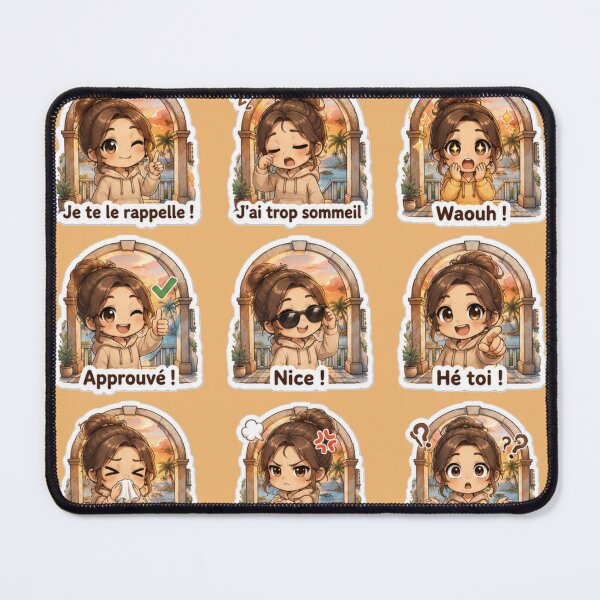Item preview, Cute Chibi in arch | Kawaii Expressive Character with Funny French Quotes designed and sold by fatydesignspace.