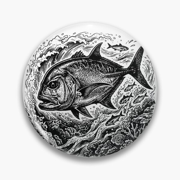 Item preview, Vintage Woodcut Giant Trevally Illustration designed and sold by DuckOddity.
