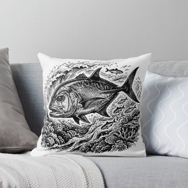 Item preview, Vintage Woodcut Giant Trevally Illustration designed and sold by DuckOddity.