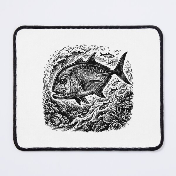 Item preview, Vintage Woodcut Giant Trevally Illustration designed and sold by DuckOddity.