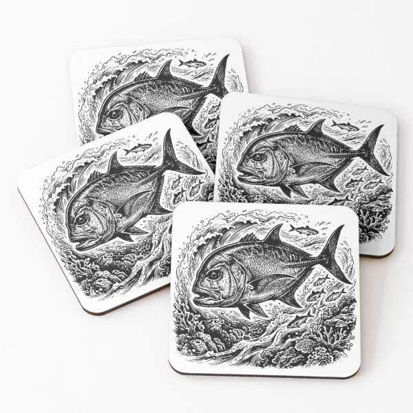Item preview, Vintage Woodcut Giant Trevally Illustration designed and sold by DuckOddity.