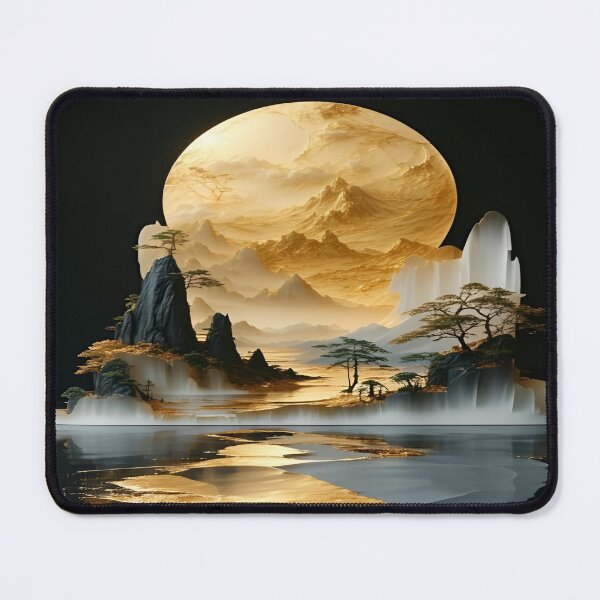 Item preview, Ethereal Serenity, A Golden Landscape Bathed in Reflection, The Mystique of Mountains and Water, Nature's Dance in Golden Hues designed and sold by Matt_Smith.